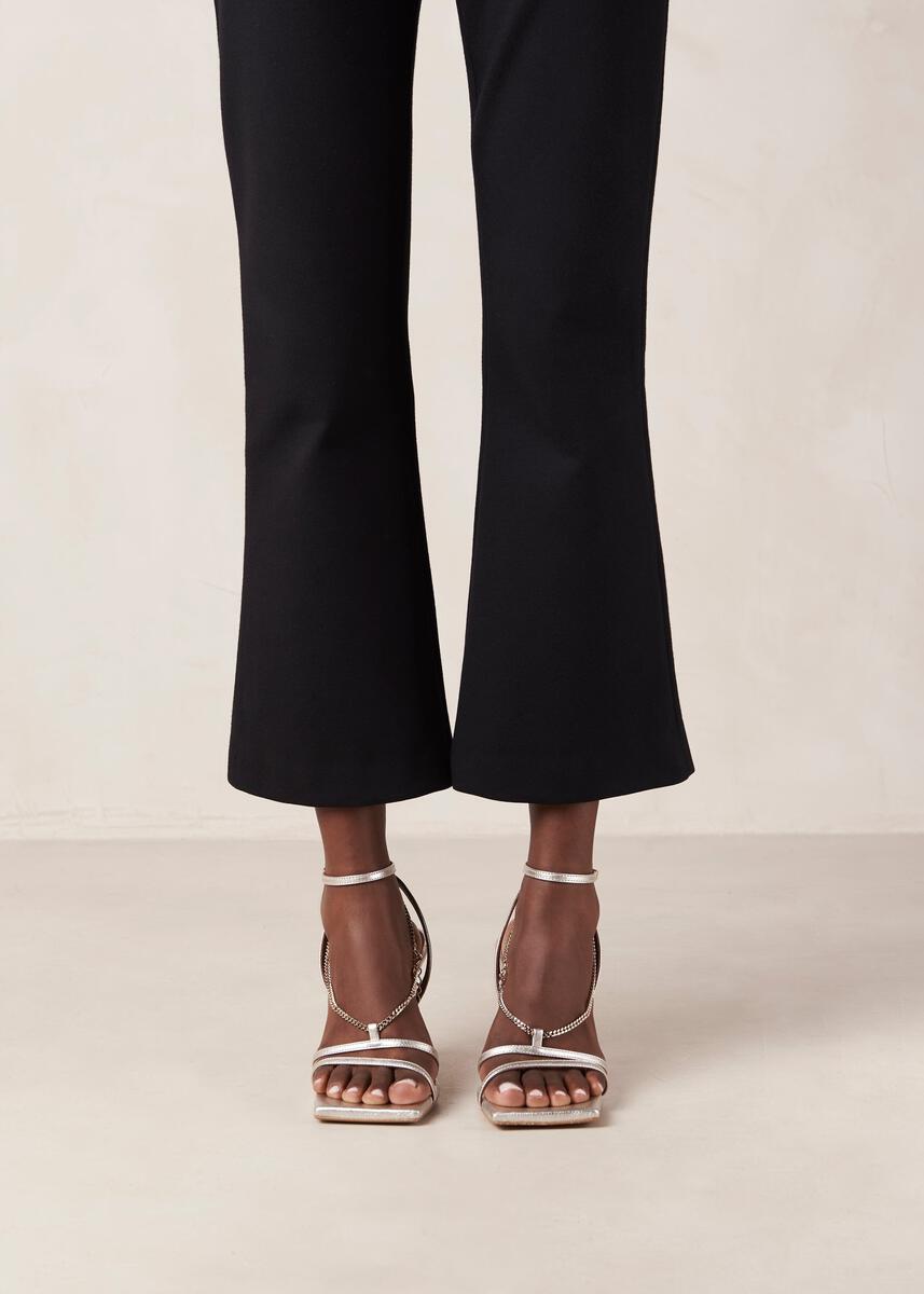 Straps Chain Shimmer Silver Leather Sandals