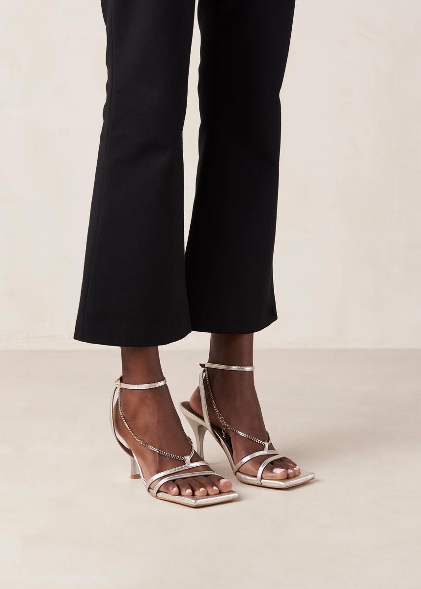 Straps Chain Shimmer Silver Leather Sandals