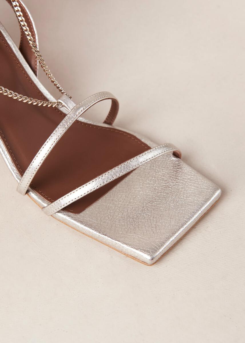 Straps Chain Shimmer Silver Leather Sandals