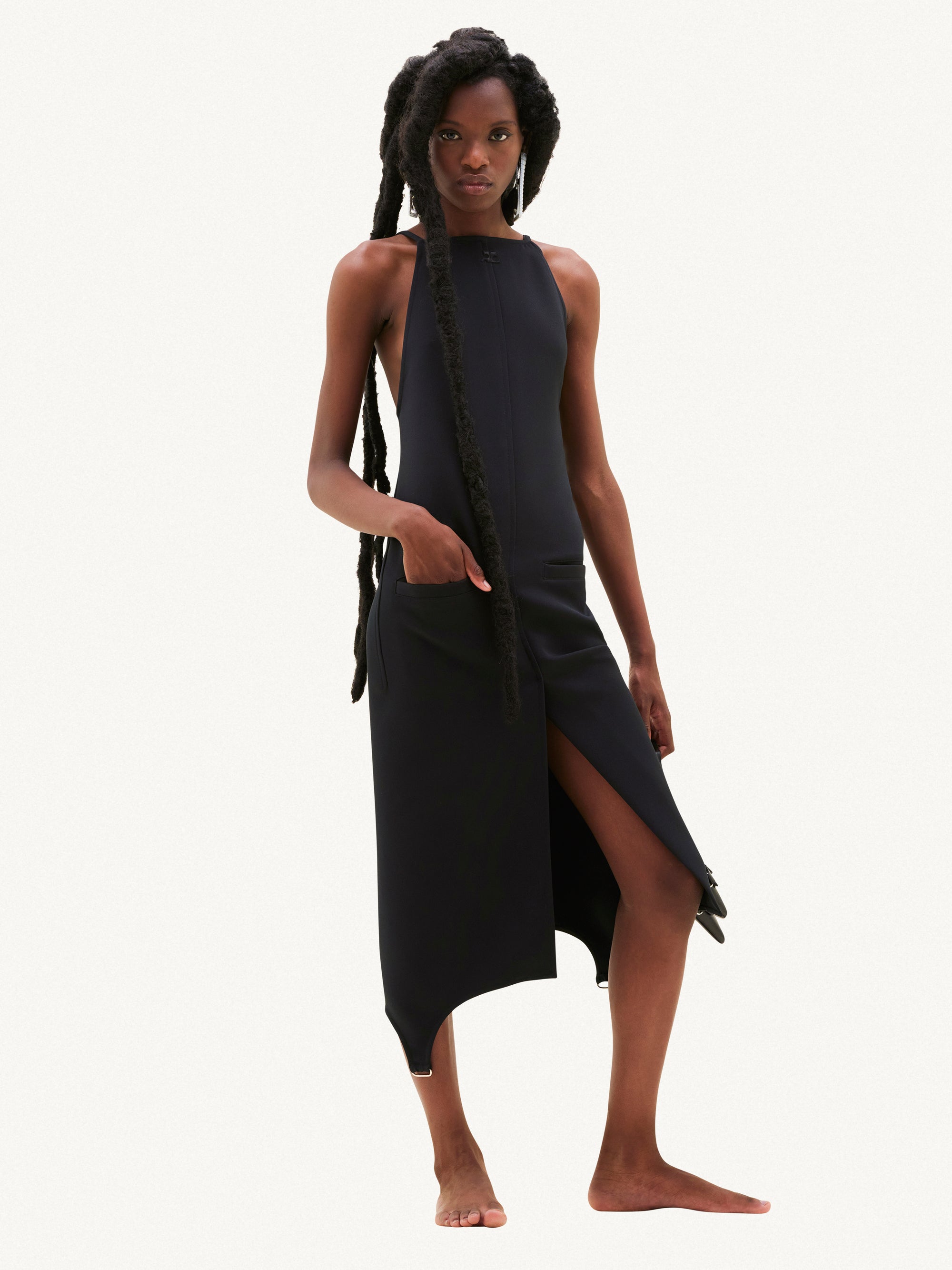 Twill Backless Suspenders Dress