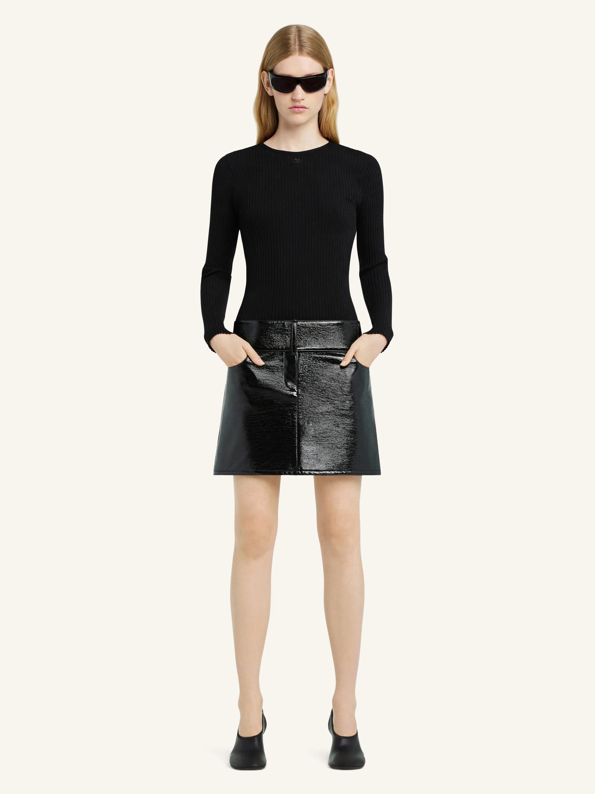 Belted Vinyl Mini Skirt