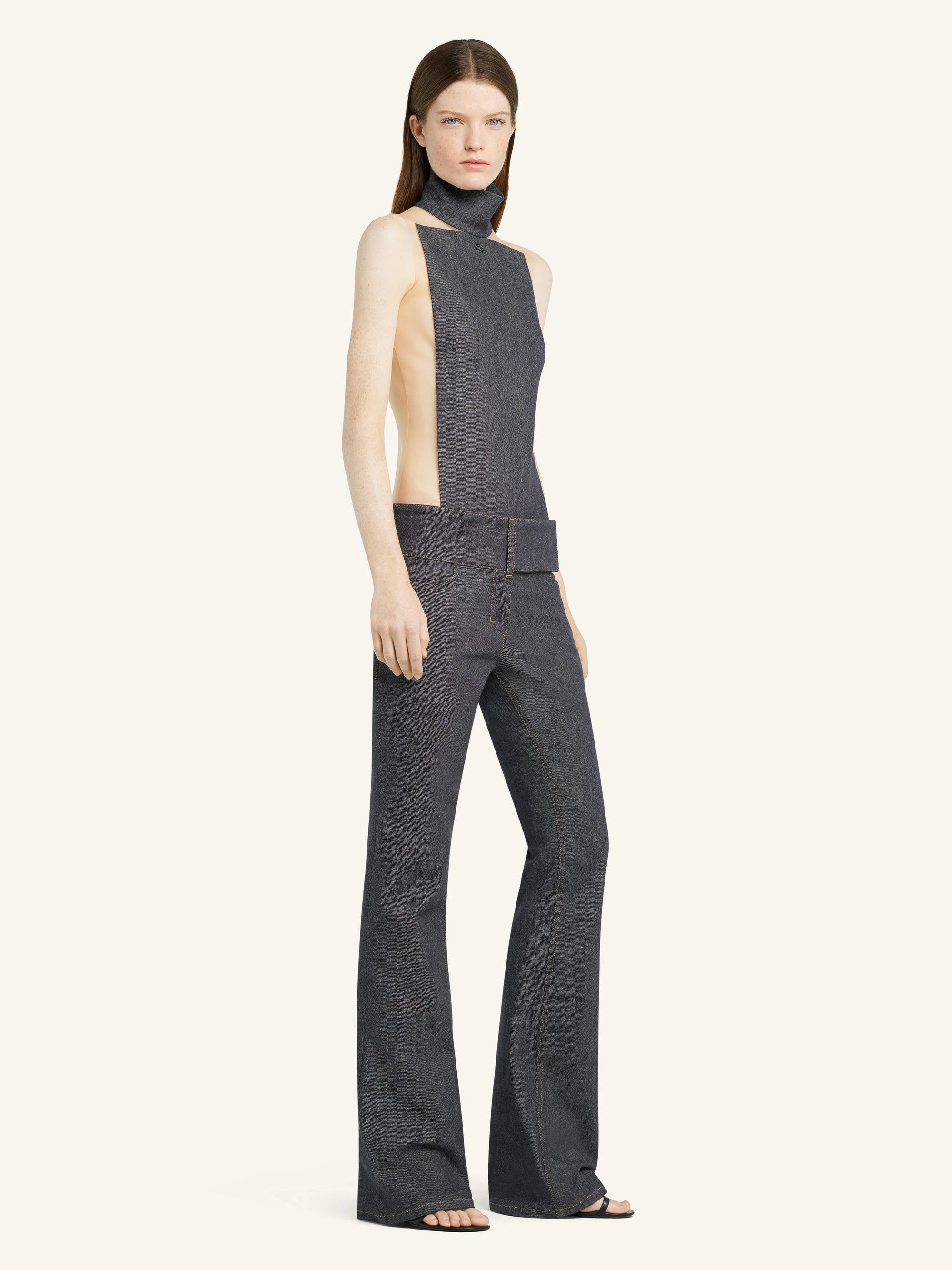 Belted Denim Bootcut Pants