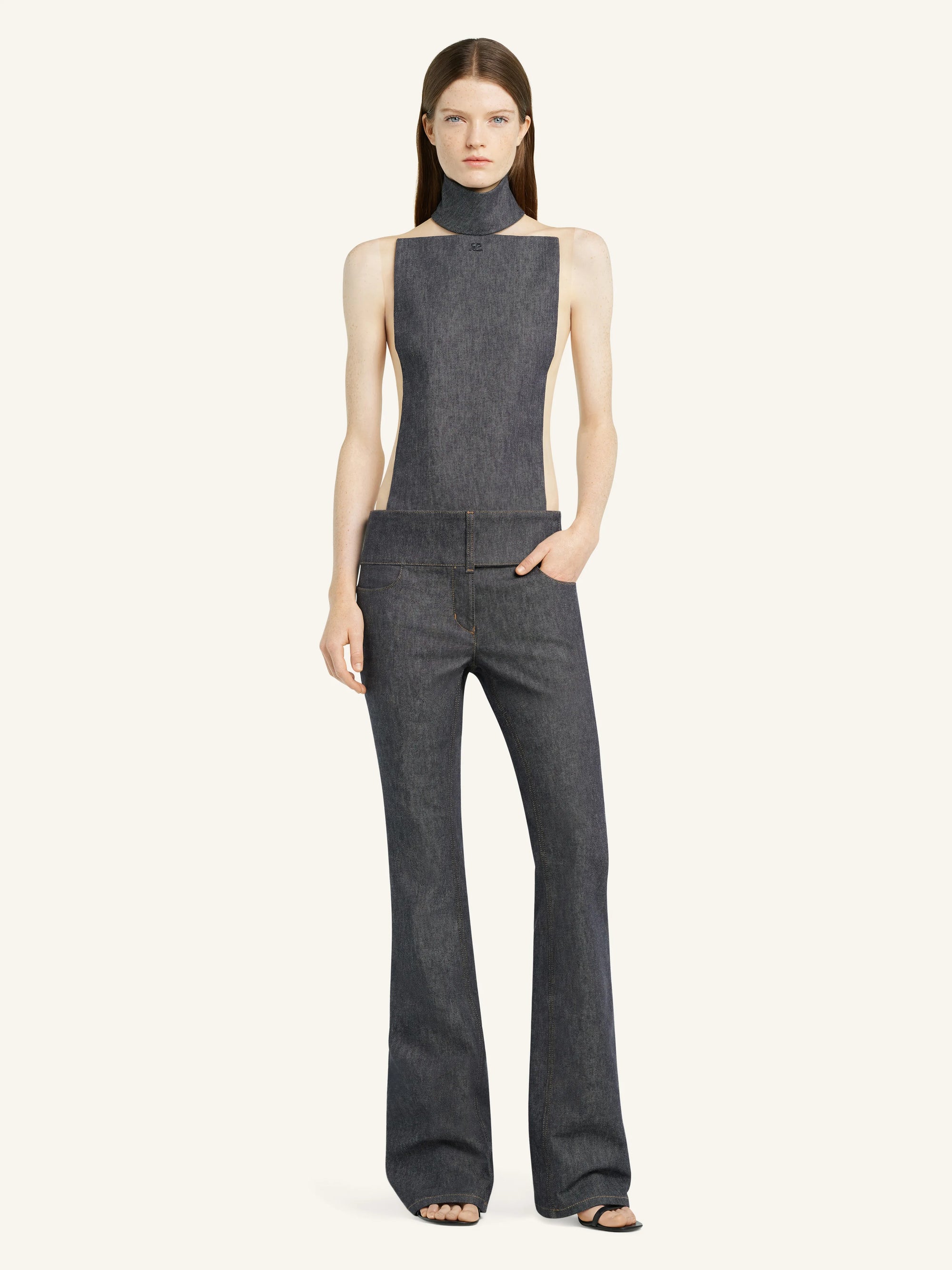 Belted Denim Bootcut Pants