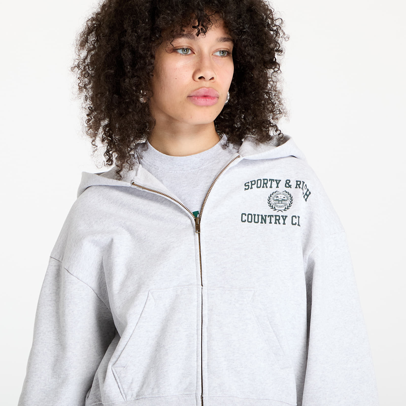 Varsity Crest Cropped Zip Hoodie - Heather Grey