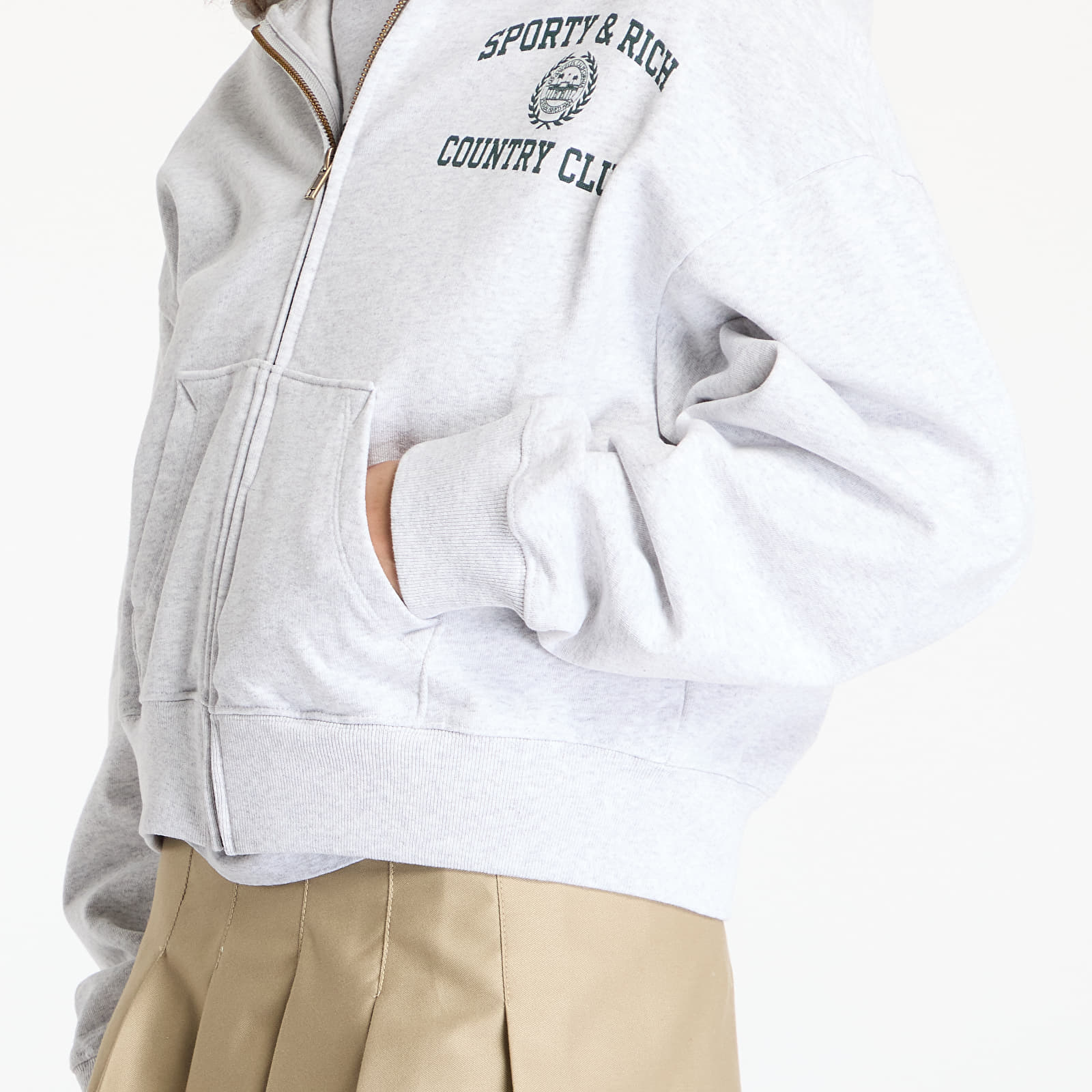 Varsity Crest Cropped Zip Hoodie - Heather Grey