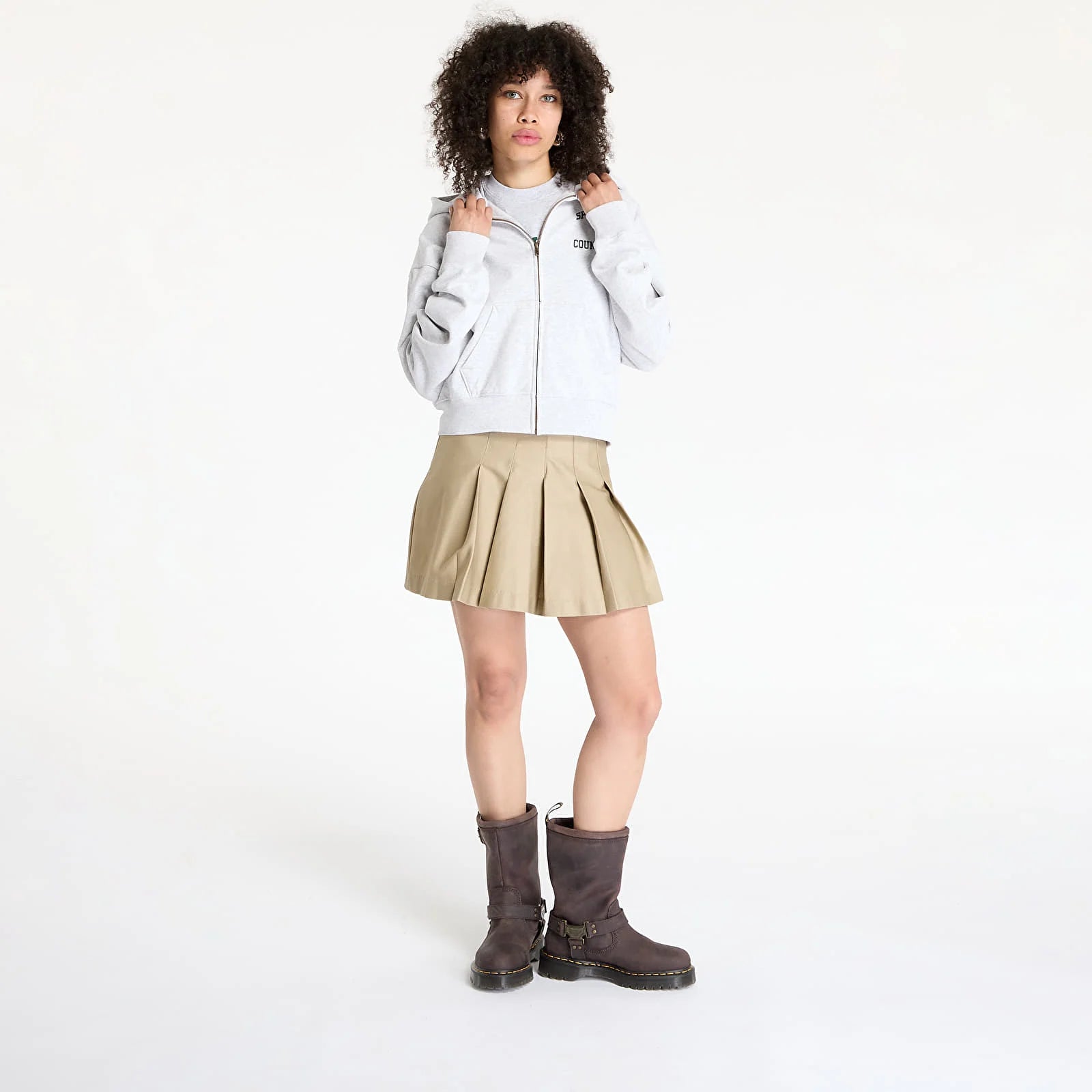 Varsity Crest Cropped Zip Hoodie - Heather Grey