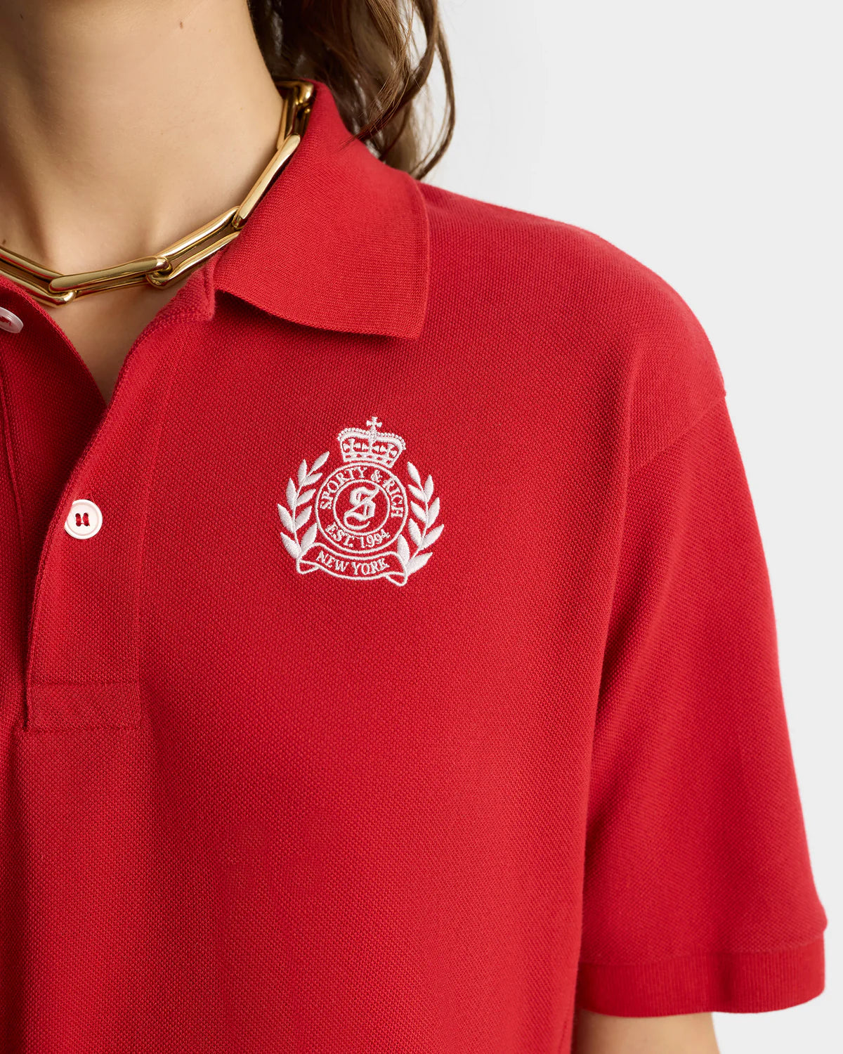 H&W Crest Pique Polo - Ruby/White