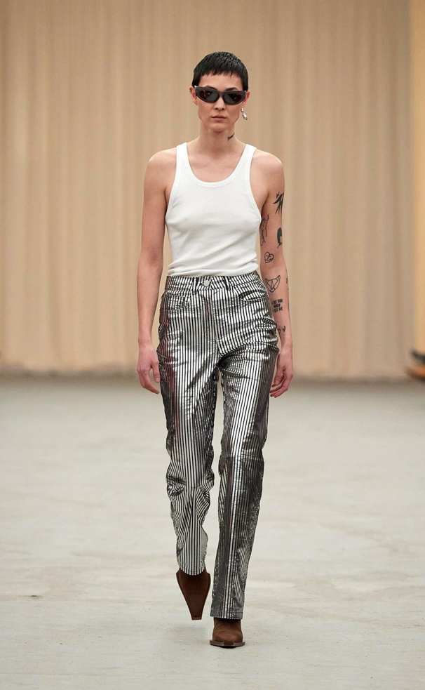 Lynn Striped Leather Pants