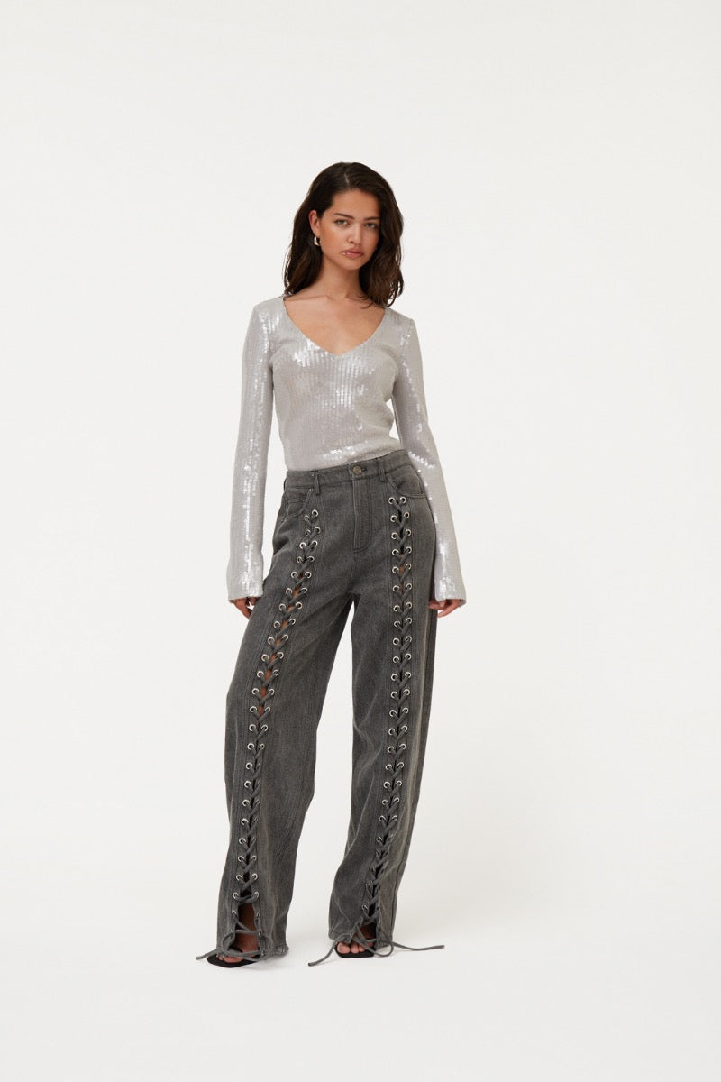 Denim Laced Leg Pants