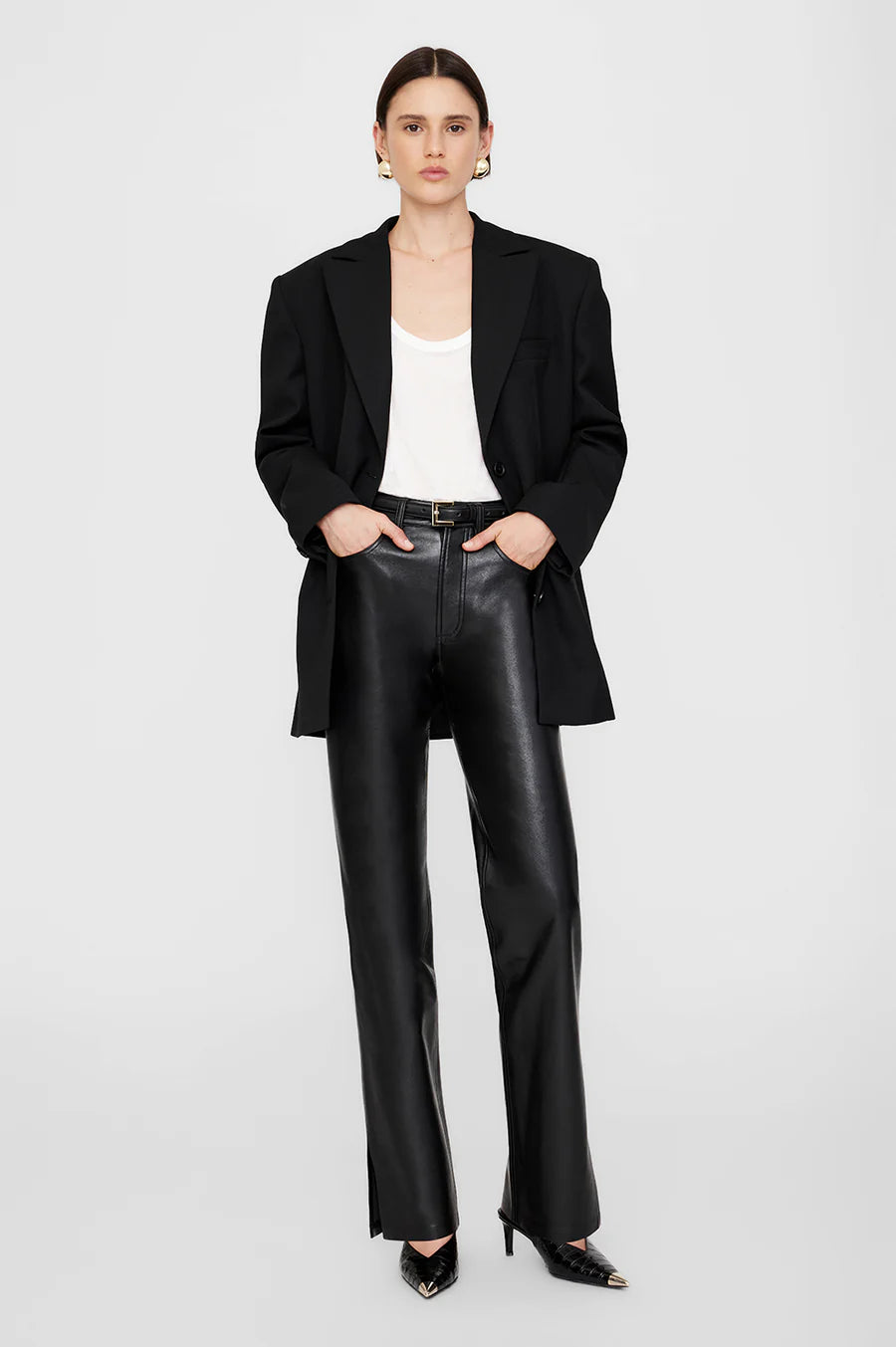 Nina Heels with Metal Toe Cap Black Embossed