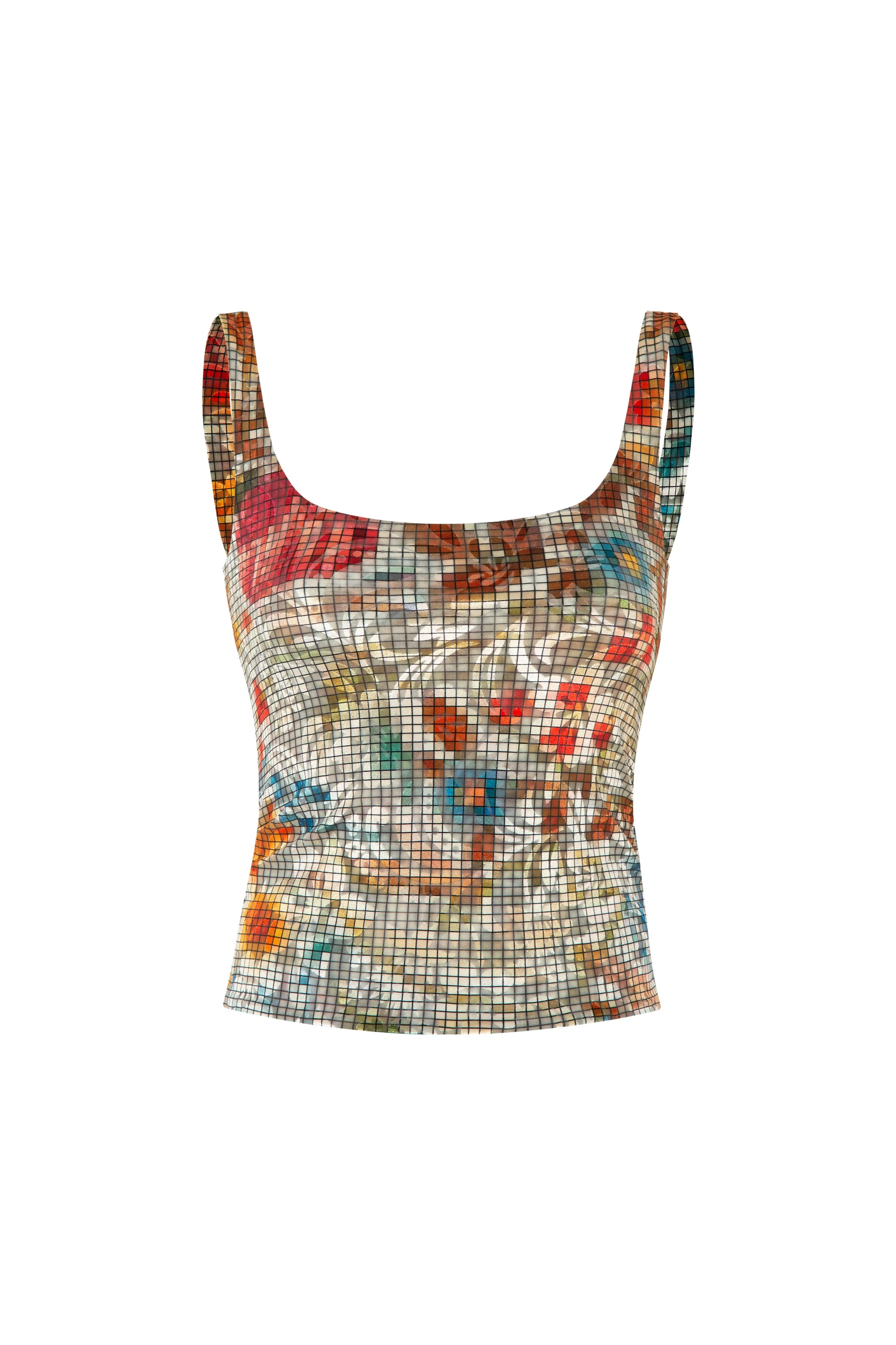 CALI  Floral-print square-neck devoré tank top