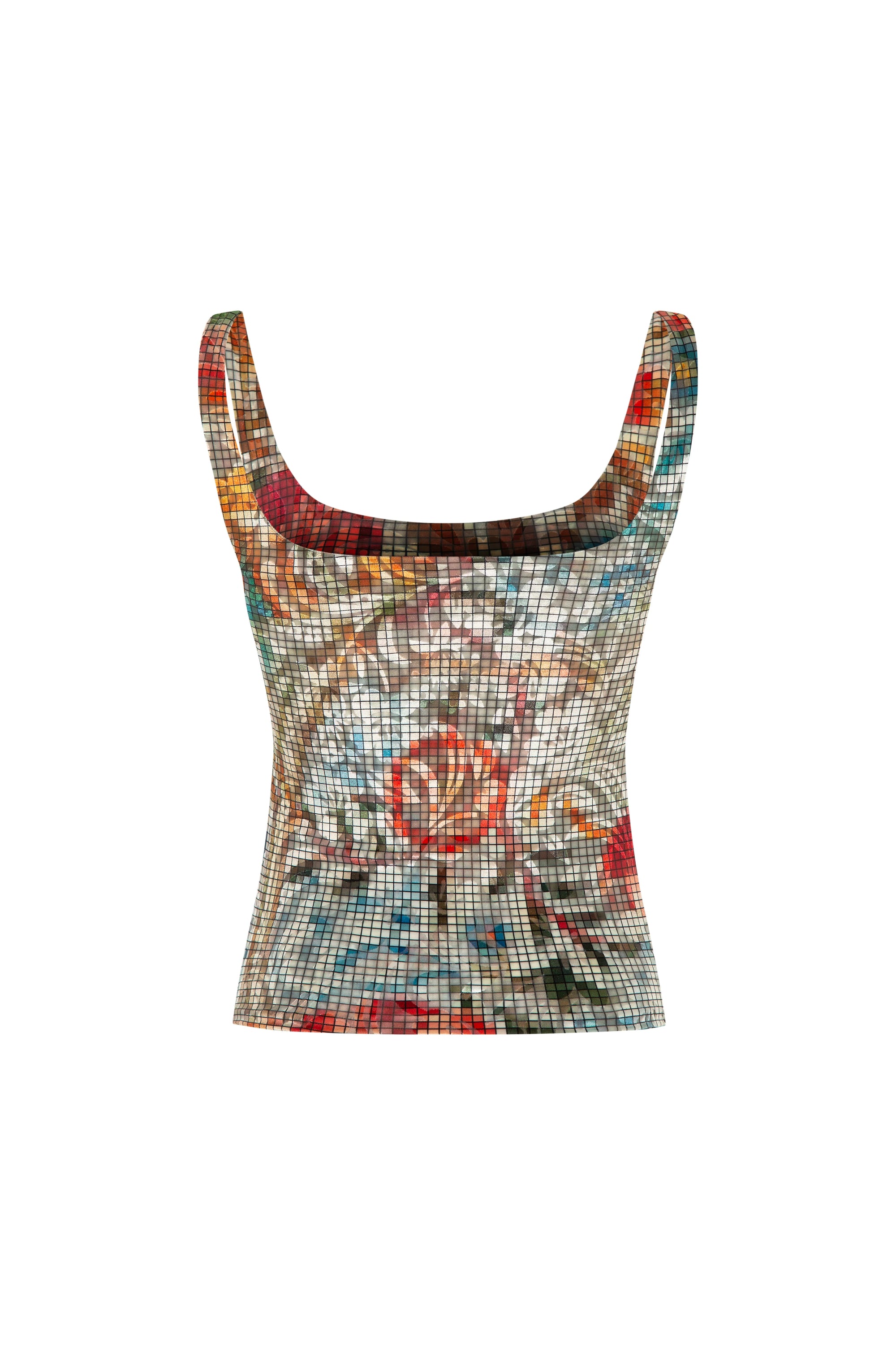 CALI  Floral-print square-neck devoré tank top