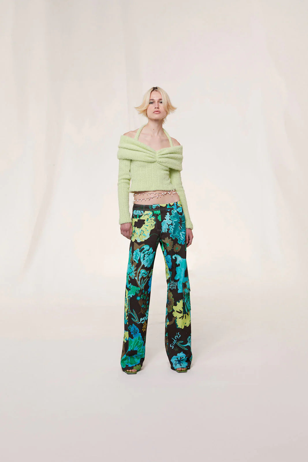 ESTIE - Floral printed linen-blend cargo pants