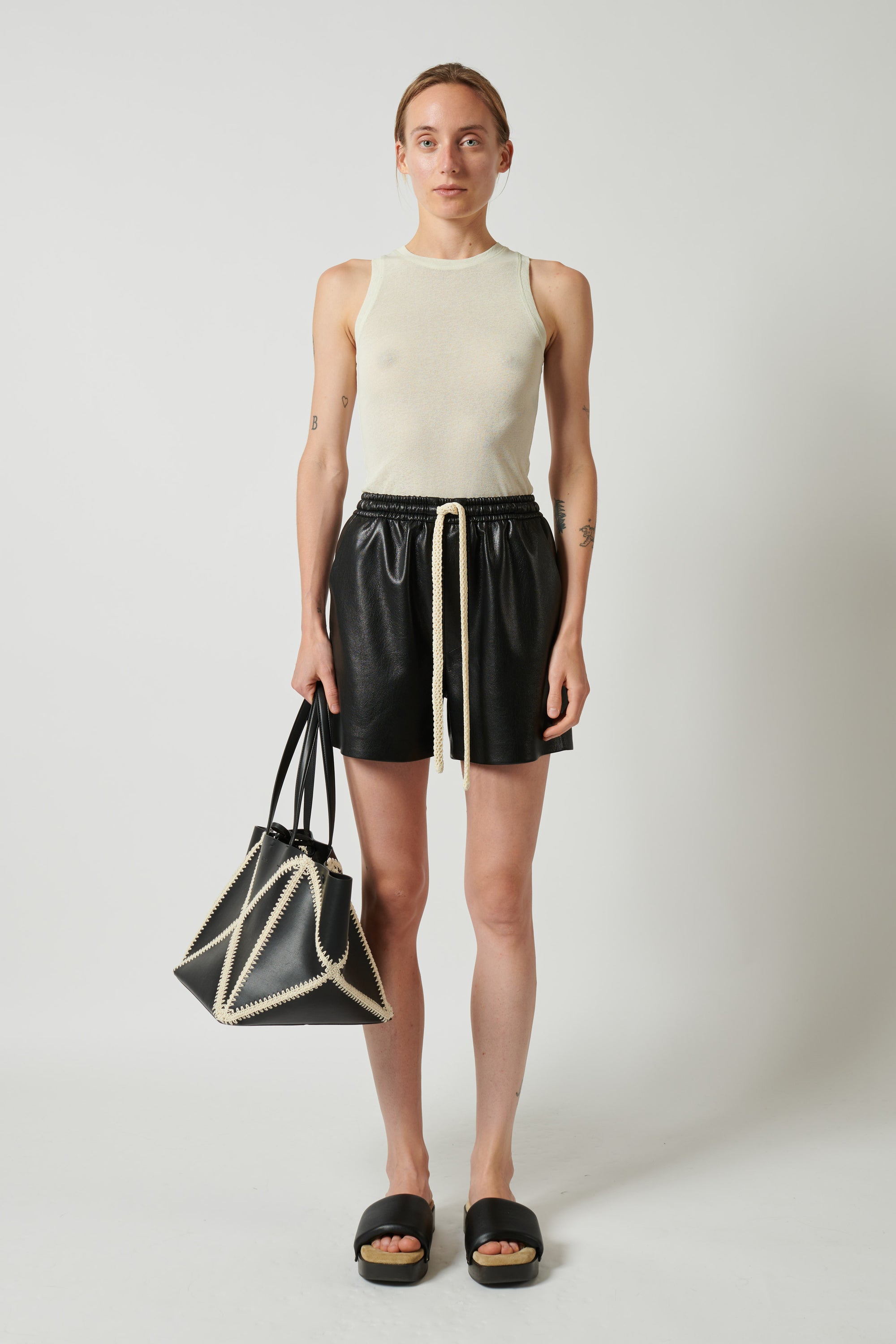 Maurine Okobor Alt-Leather Drawstring Shorts