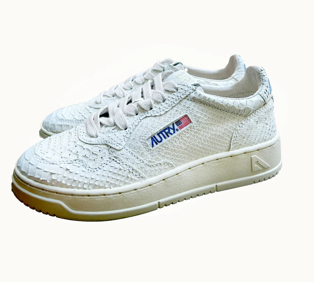 Medalist Mid Sneakers in Leather Pythoned Calf White