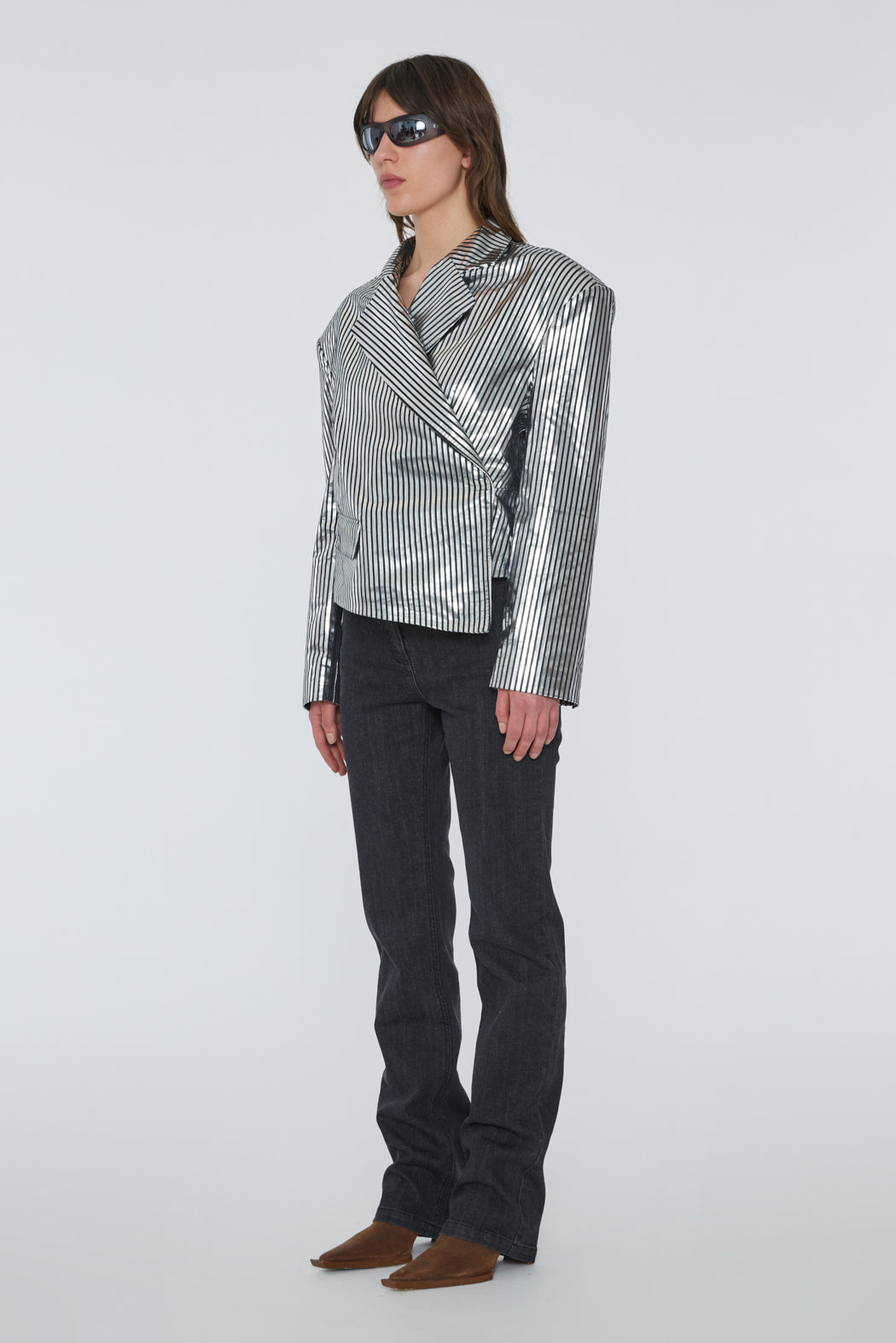 Skylar Striped Leather Blazer