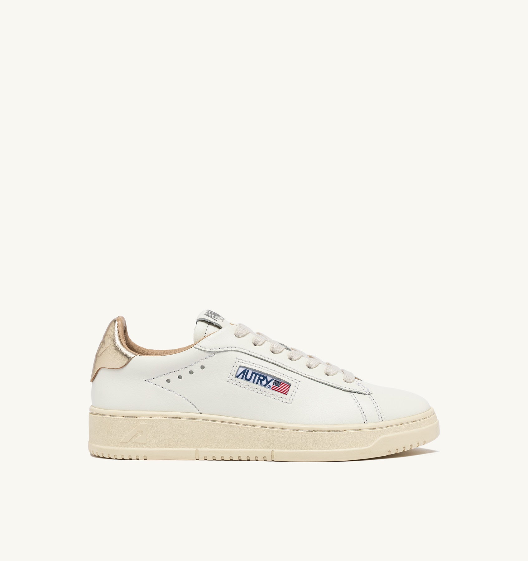 Dallas Low Sneakers in White and Gold Leather