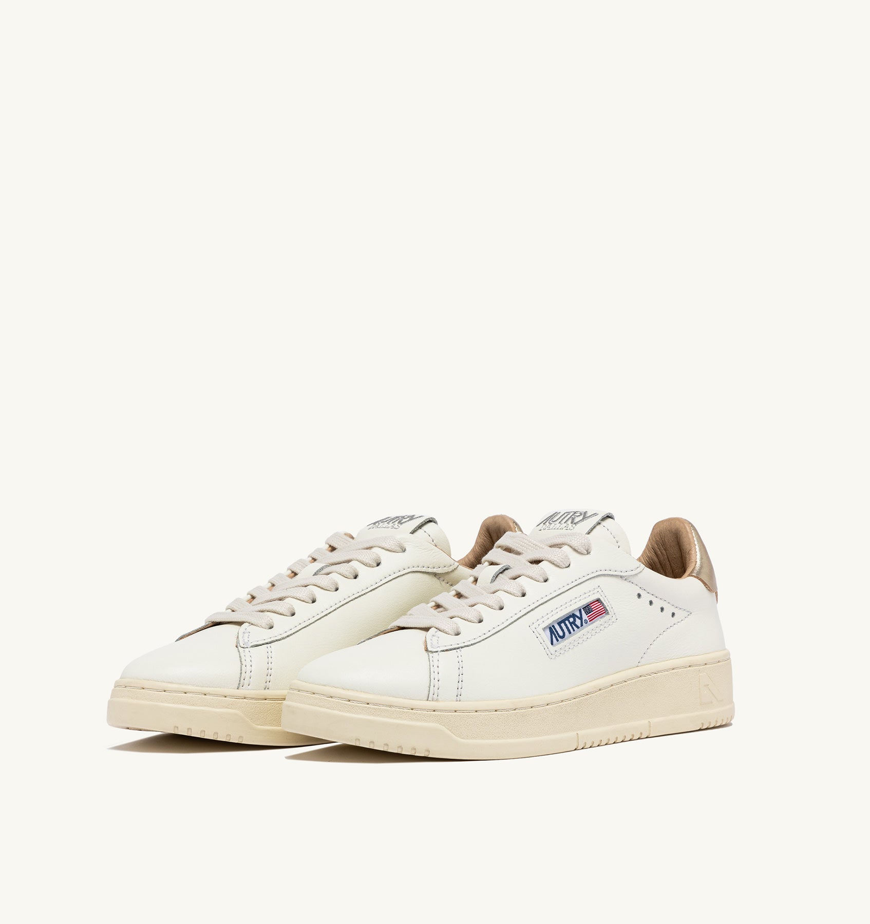 Dallas Low Sneakers in White and Gold Leather