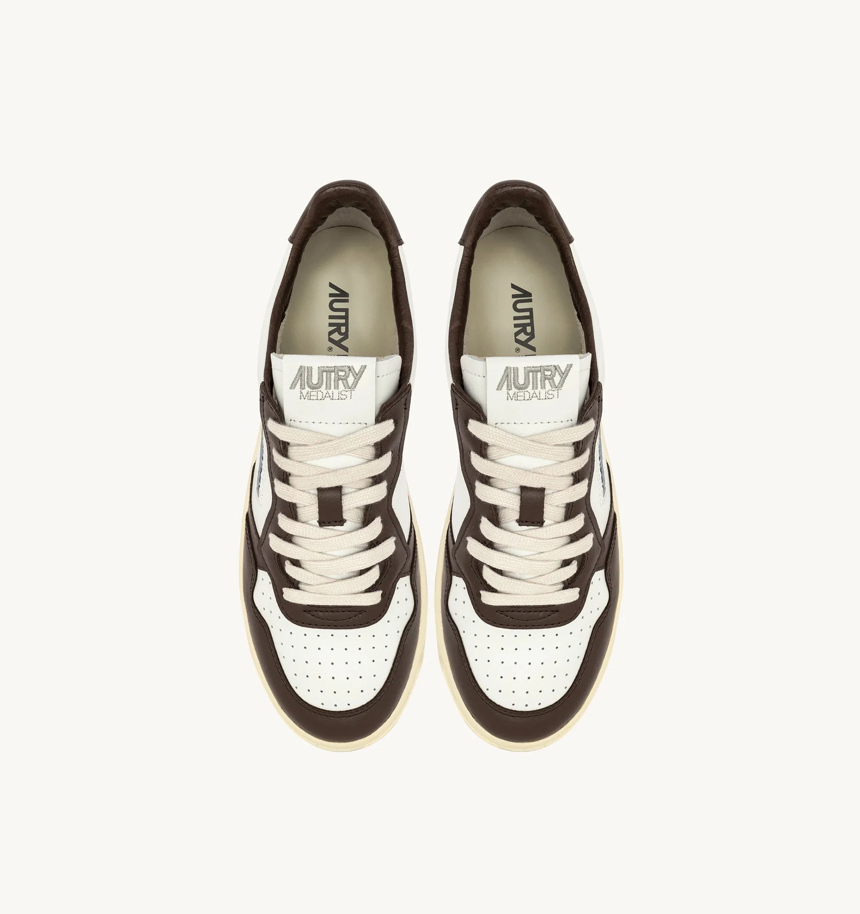 Medalist Low Bicolor Sneakers in White and Chestnut Leather