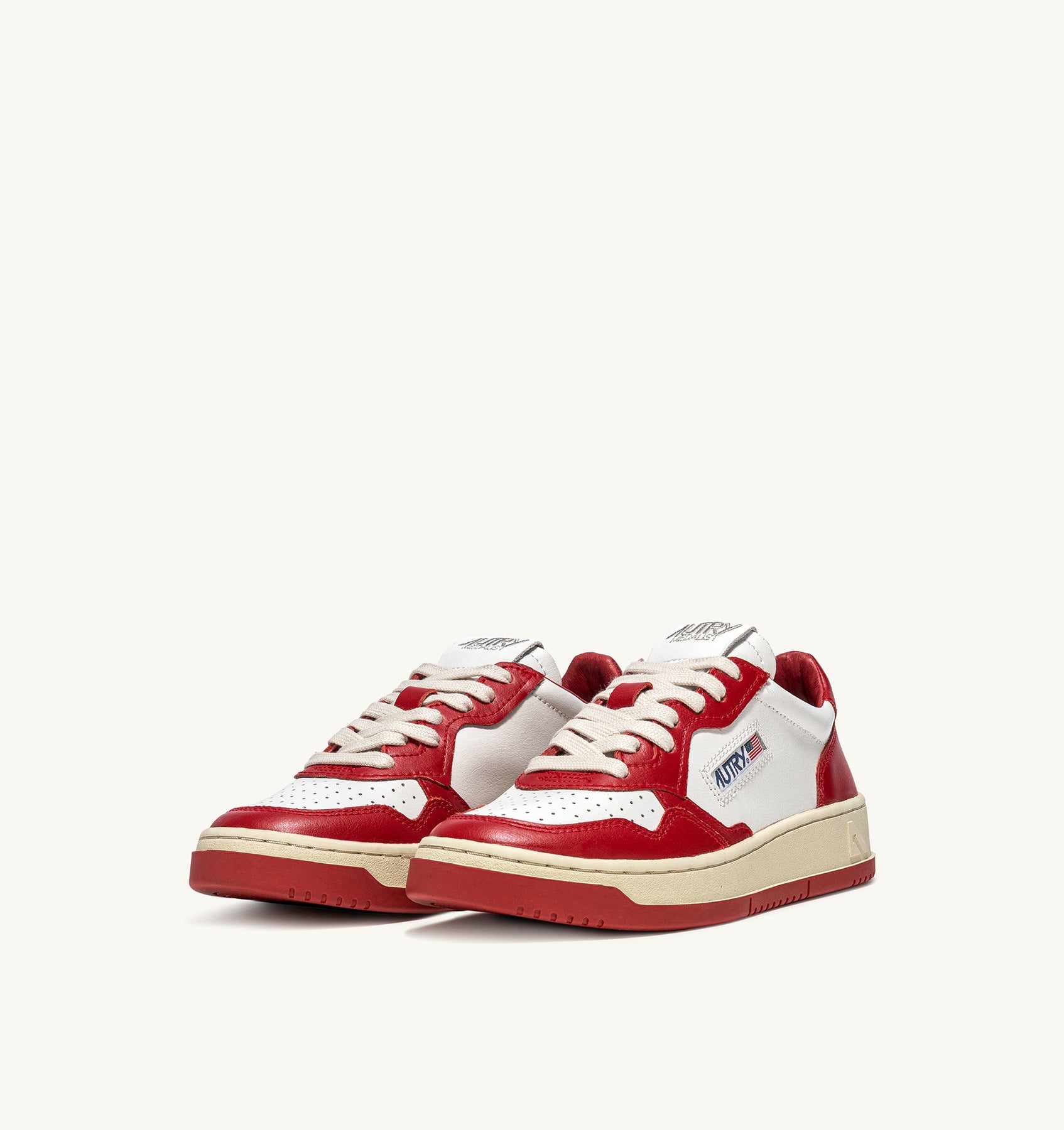 MEDALIST LOW BICOLOR SNEAKERS IN WHITE AND RED LEATHER