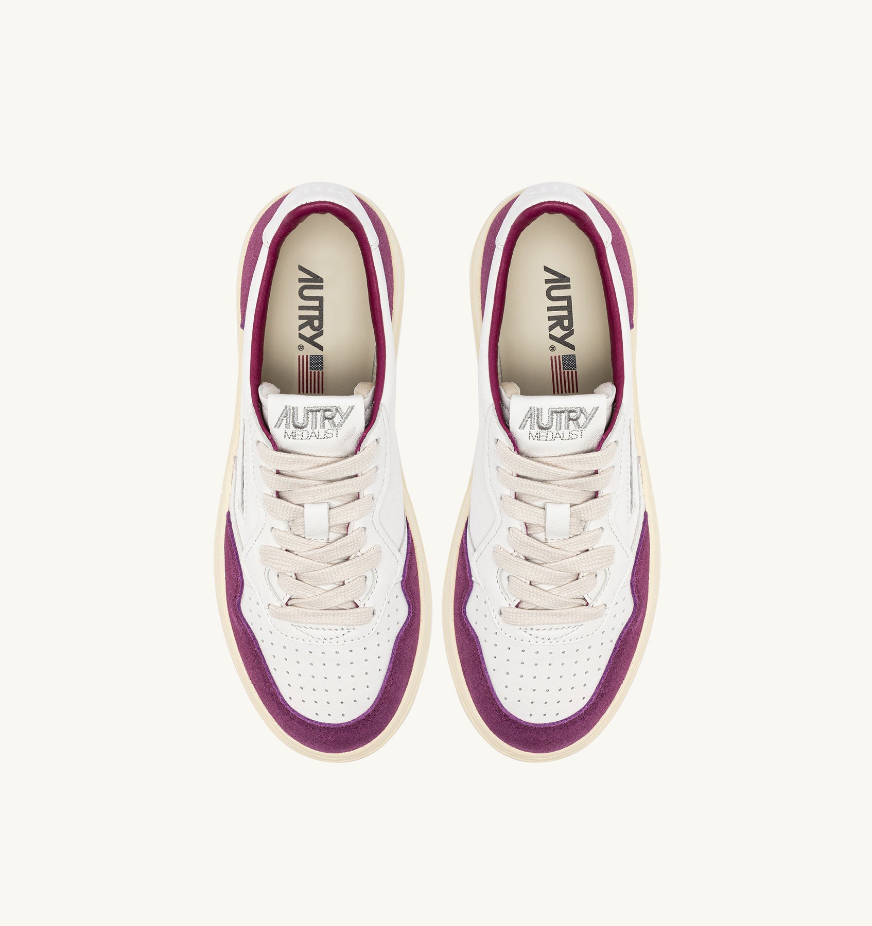 MEDALIST LOW SNEAKERS IN WHITE AND PURPLE LEATHER AND SUEDE