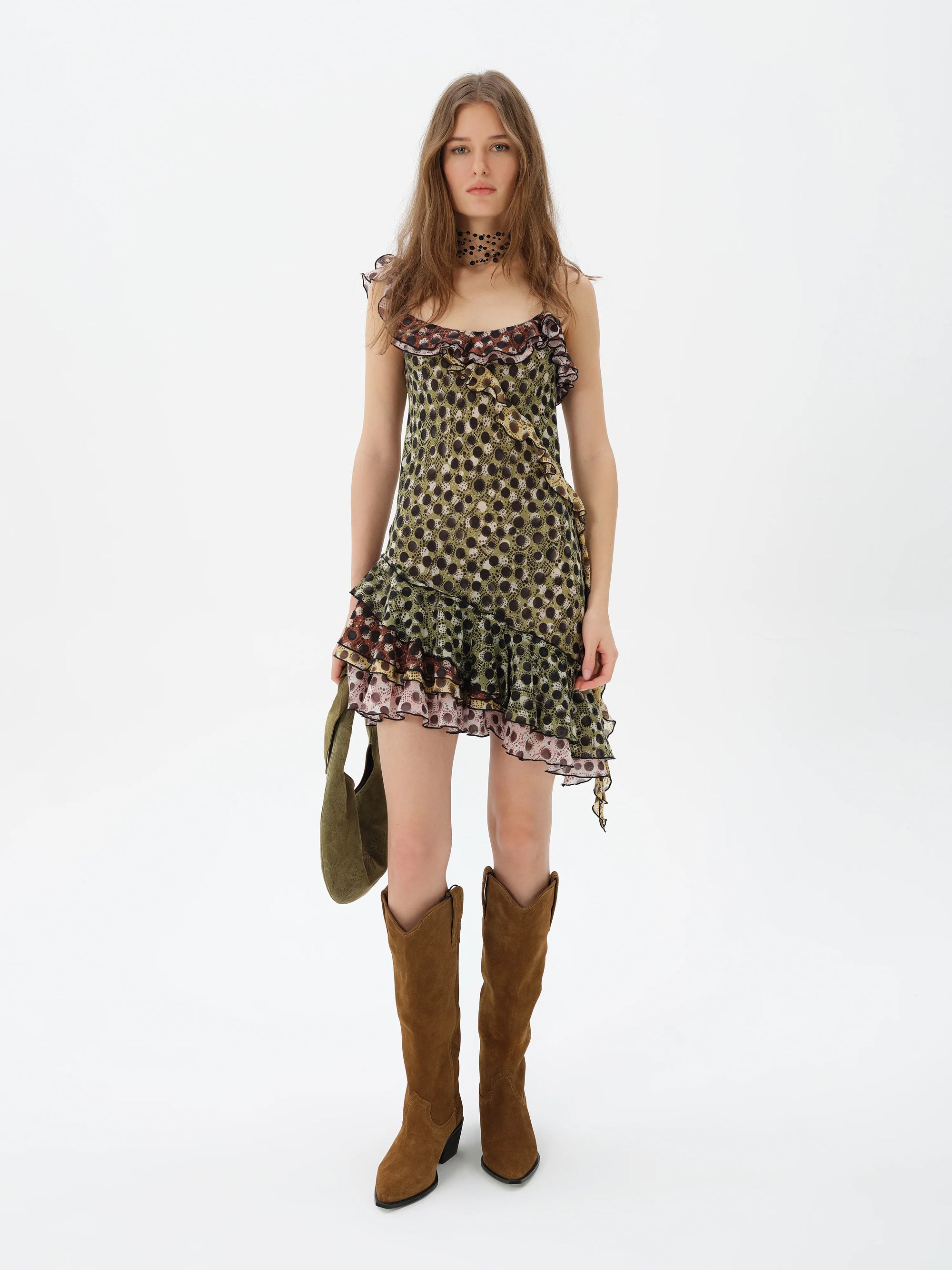 MIMIKA  Polka-dot mini dress with ruffle detailing