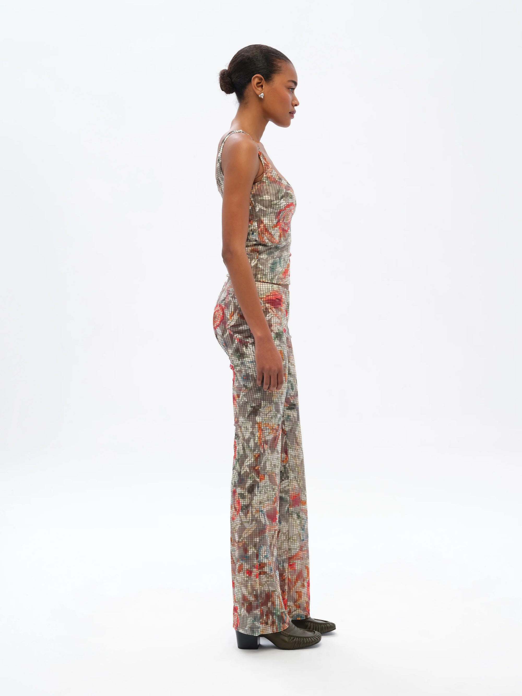 CALI  Floral-print square-neck devoré tank top