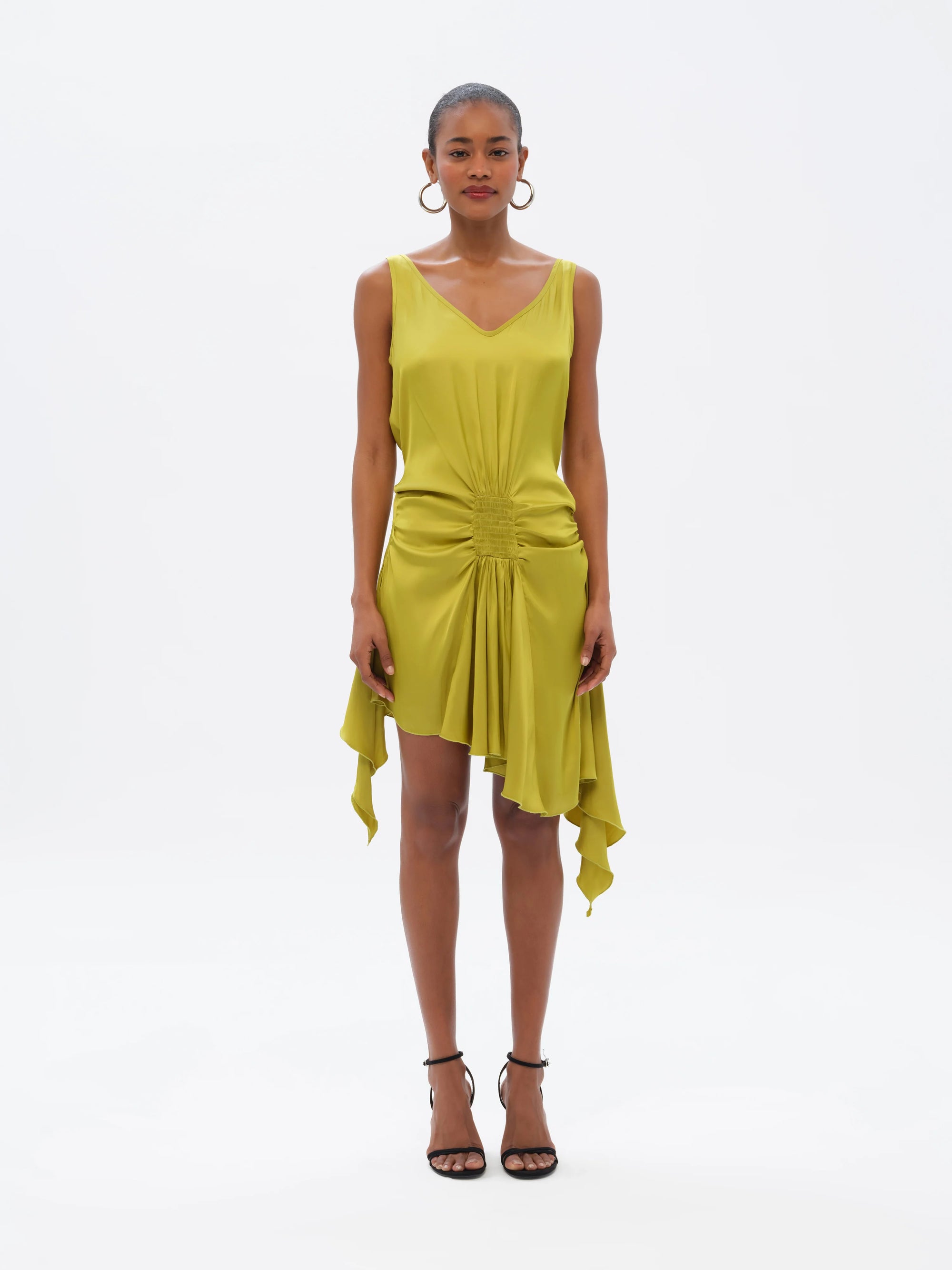 CLEMENS  Ruched mini dress with asymmetric hemline