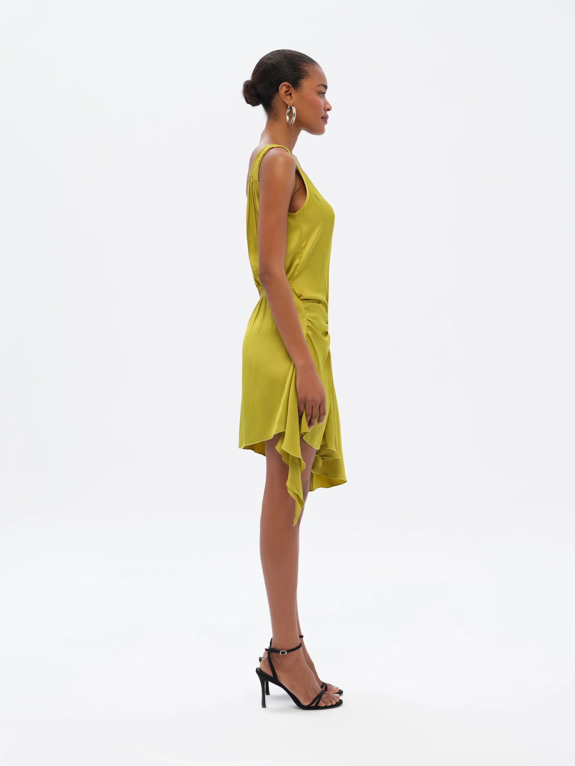 CLEMENS  Ruched mini dress with asymmetric hemline