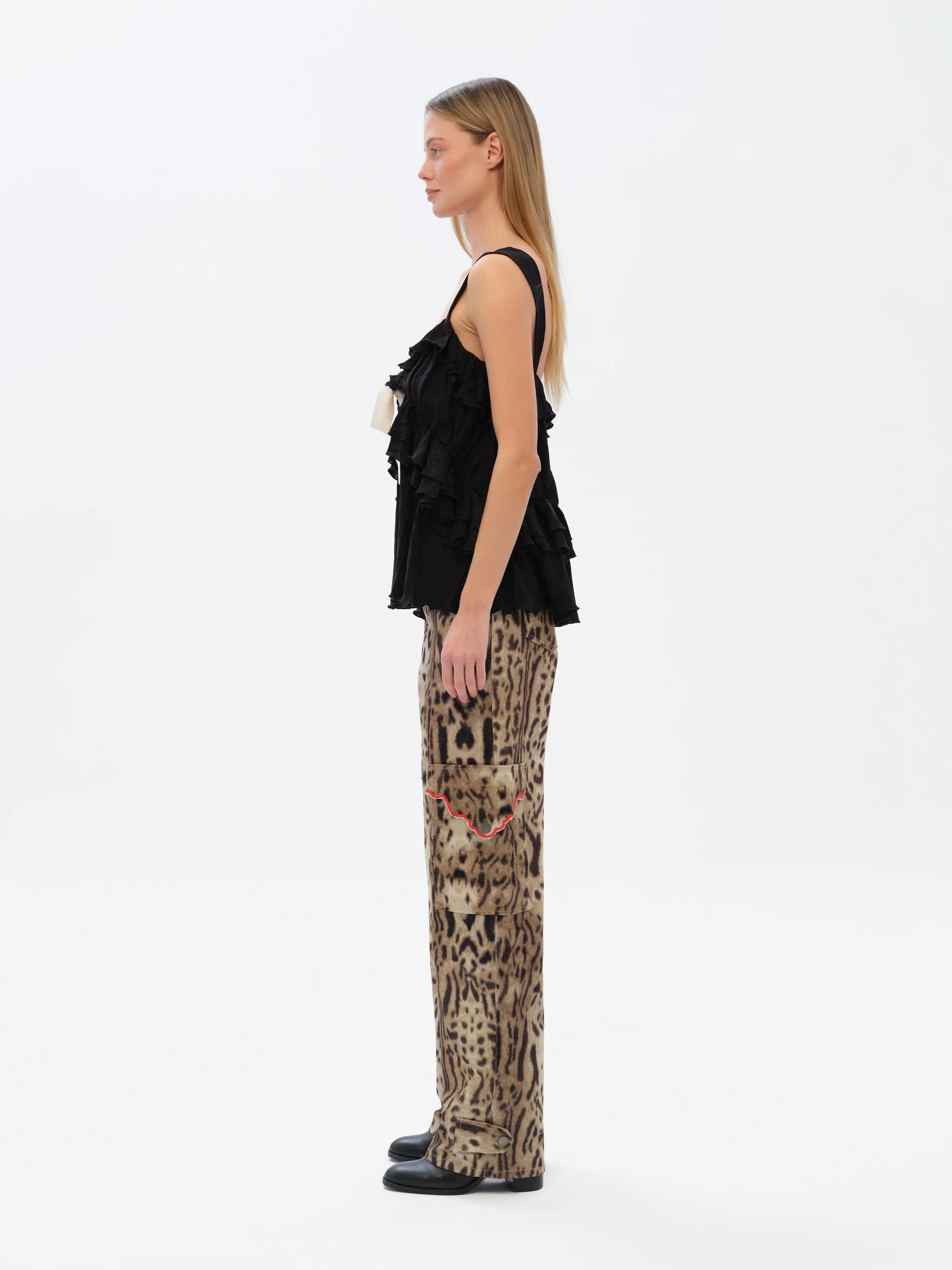IDA  Animal-print straight-leg pants with side pockets