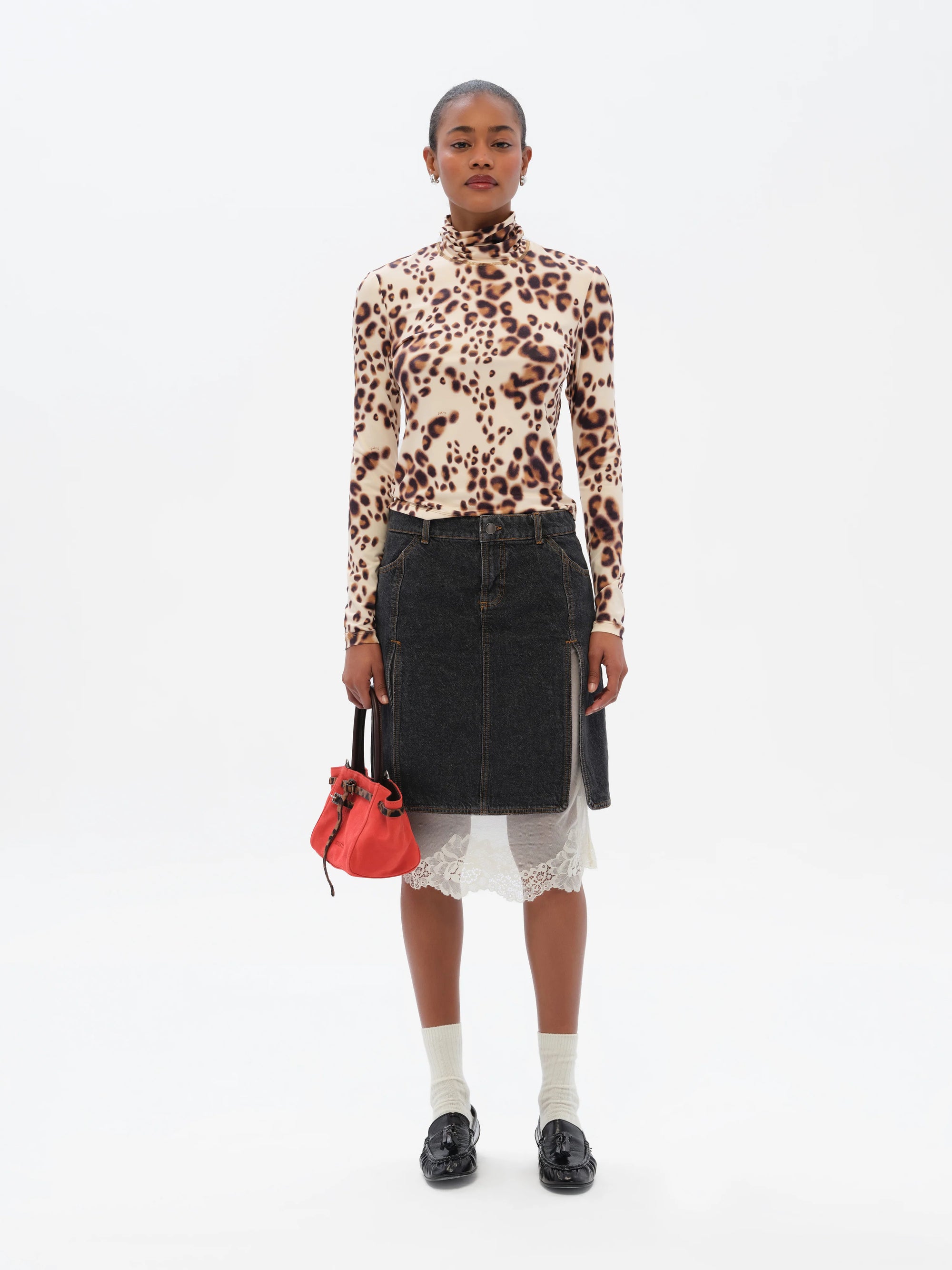 MON  Long sleeve animal-print turtleneck top