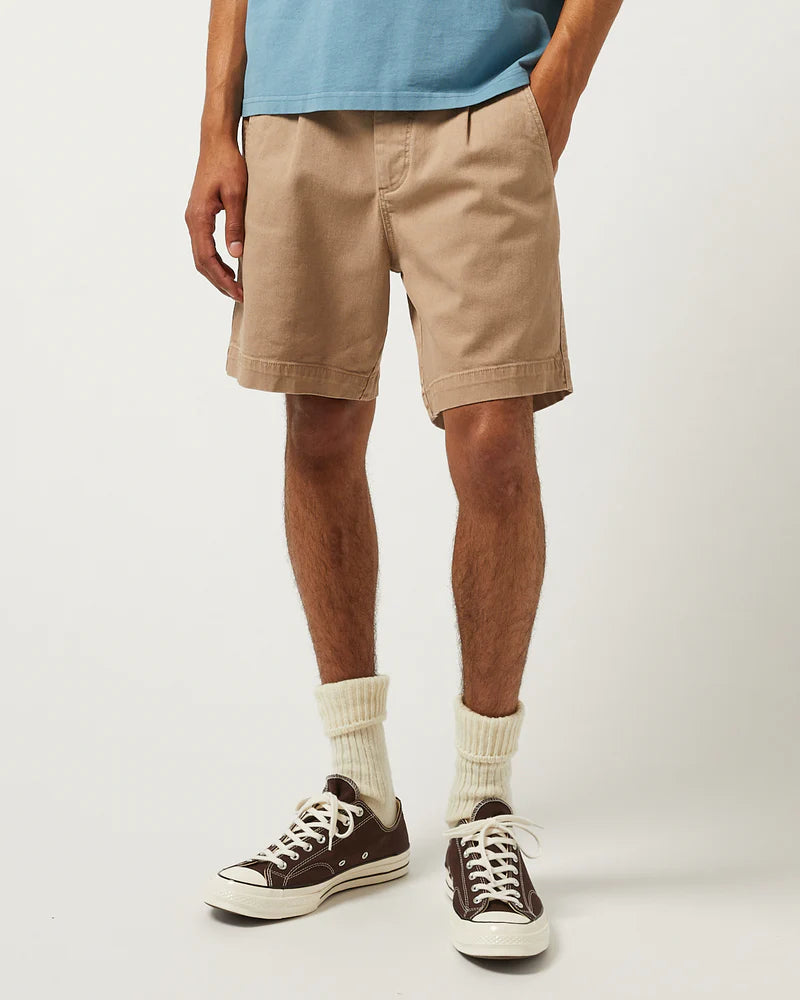 Heavy Twill Pleated Short - Khaki