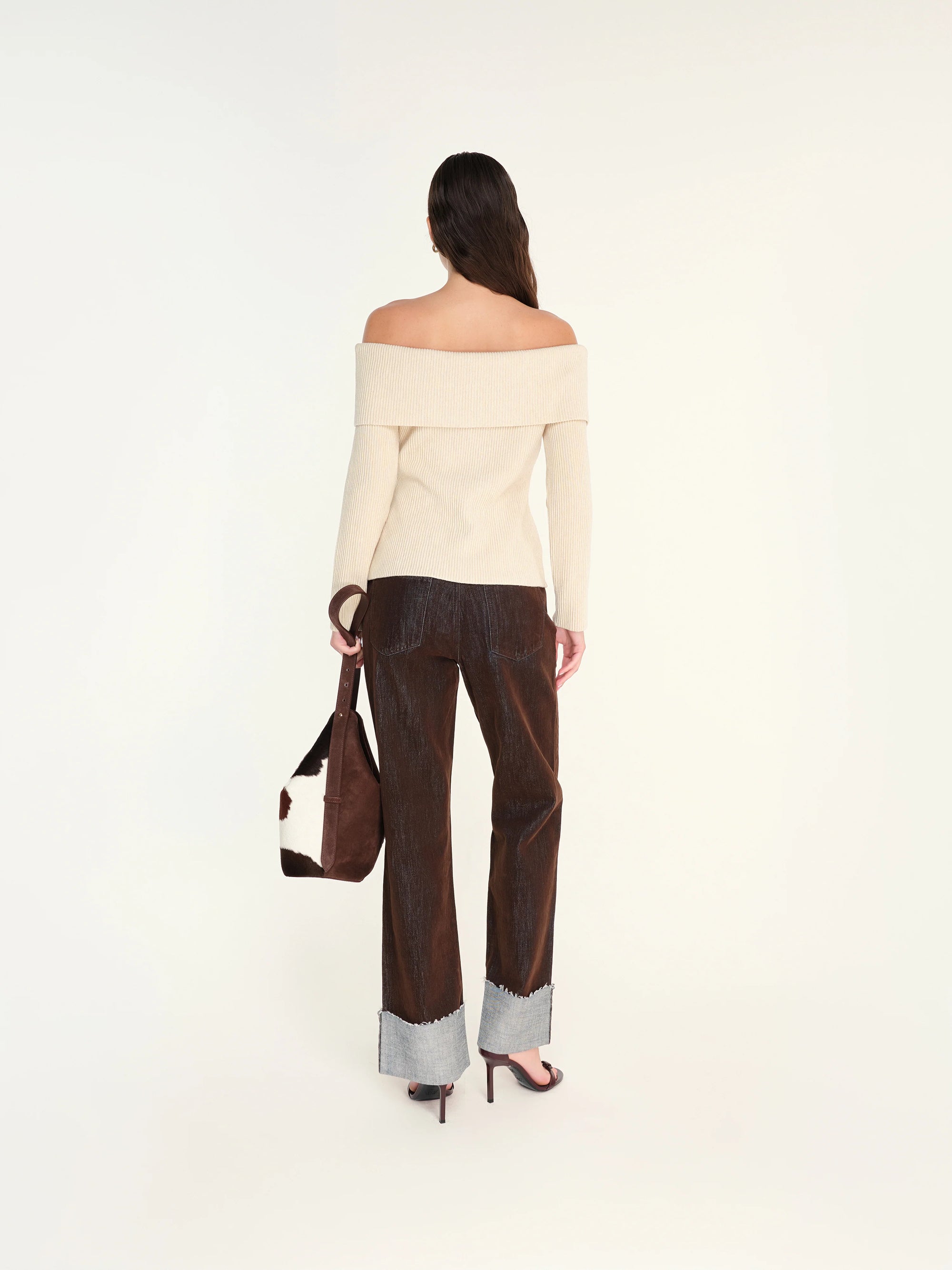 NOULA - Off-the-shoulder button detailed ribbed knit top