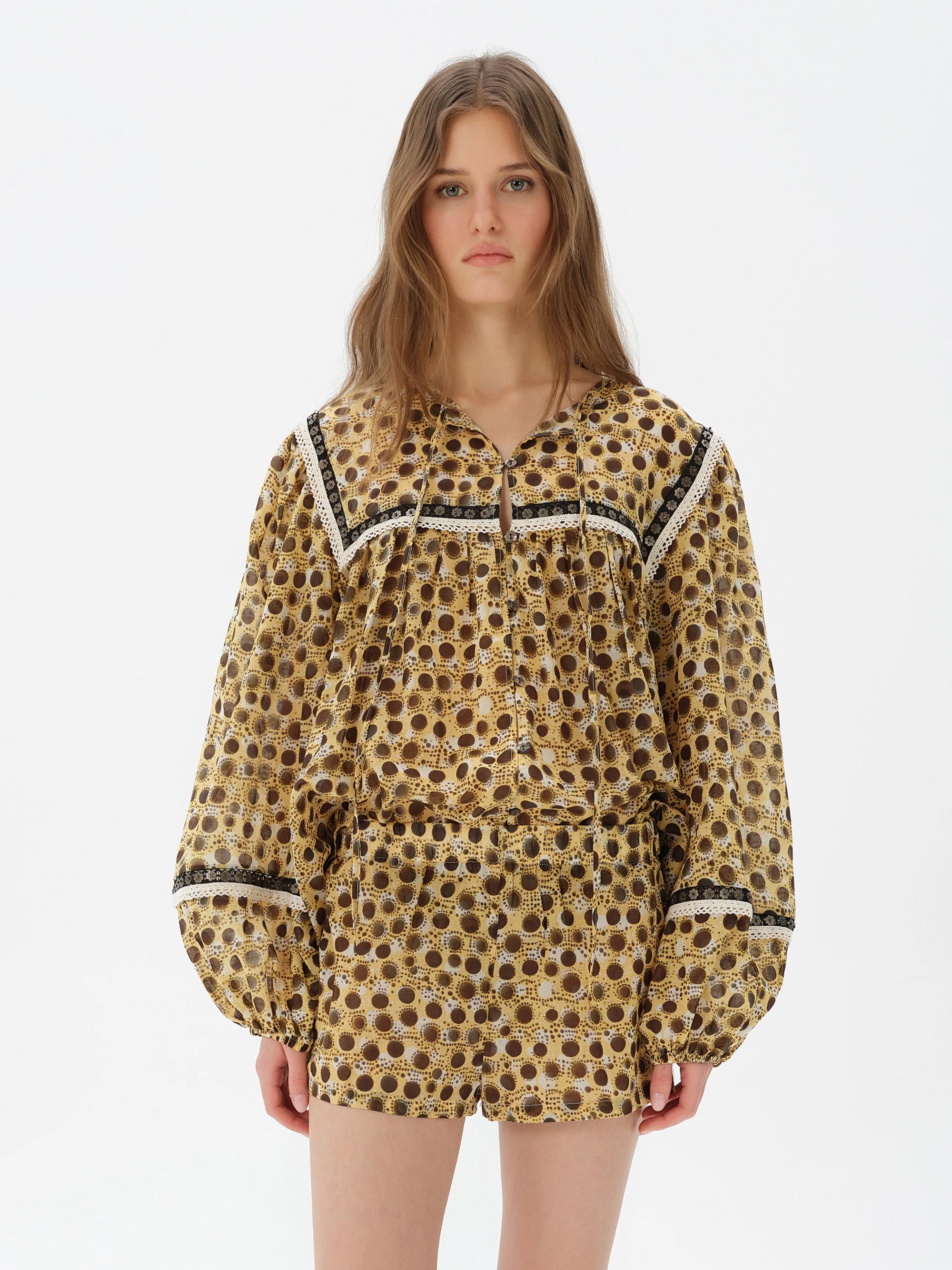 NUYA  Polka-dot puff sleeve top