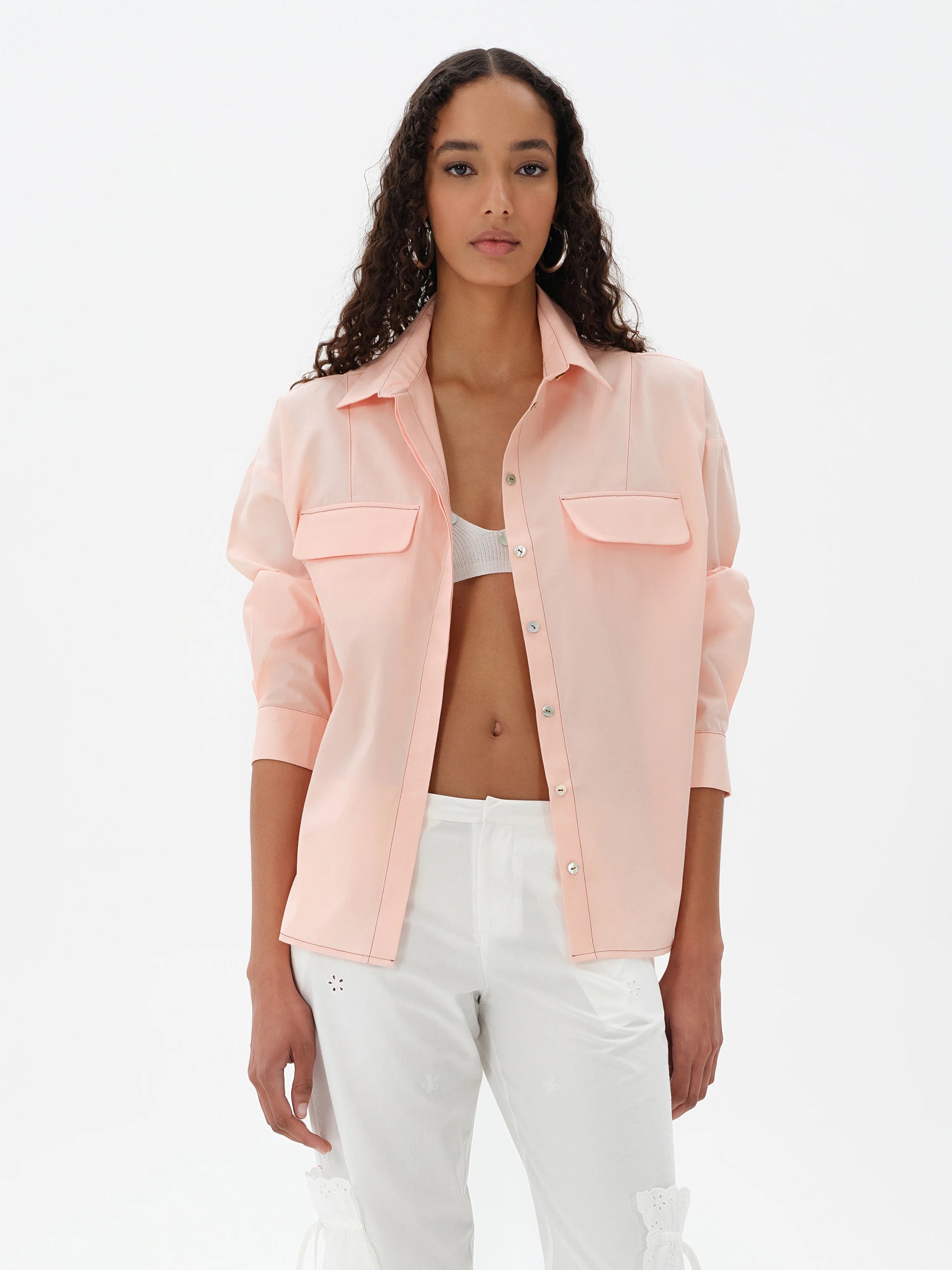 MONINA  Oversize button-down shirt with front pockets