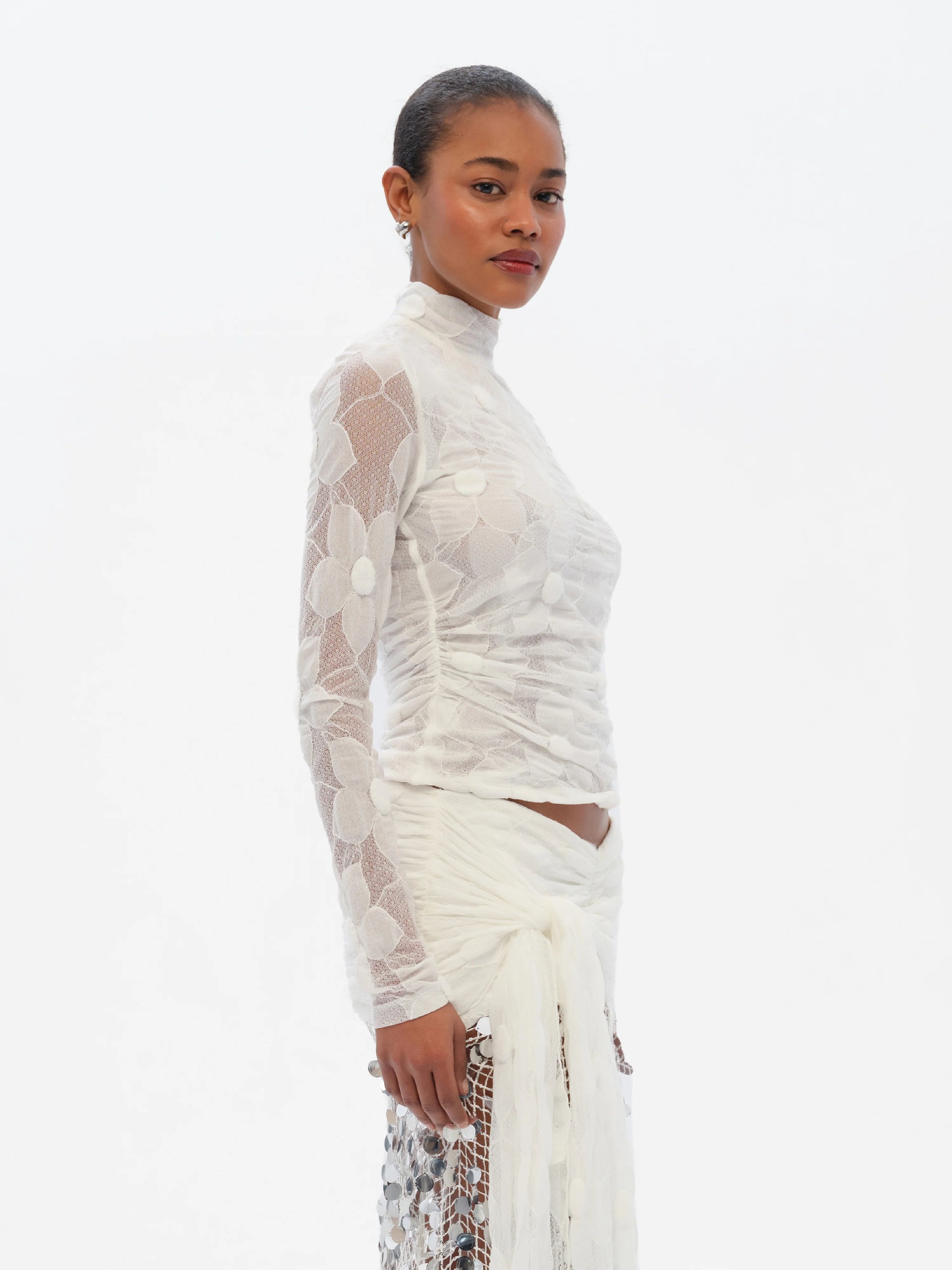 NIVES  Flower detailed mock neck top