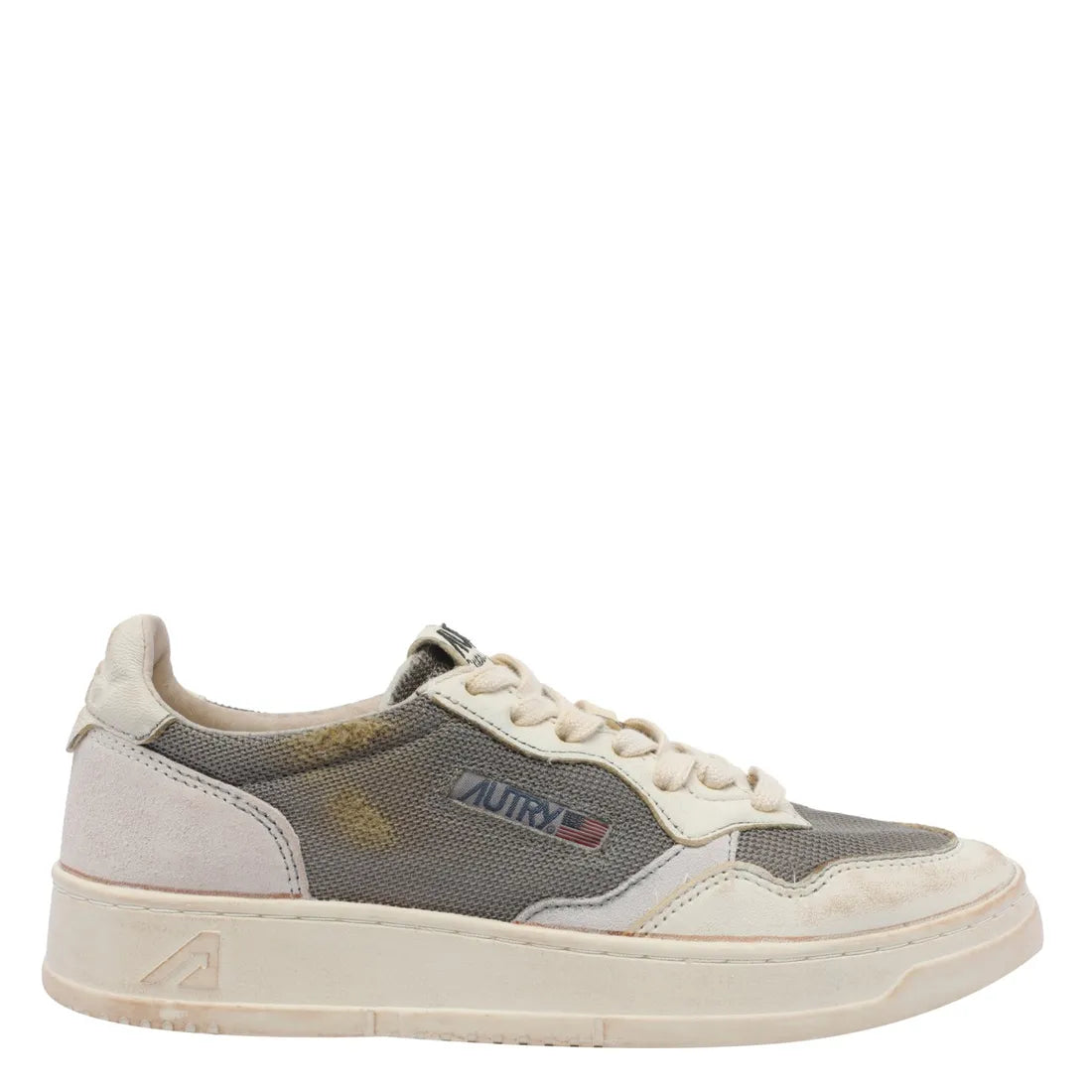 MEDALIST LOW SUPER VINTAGE SNEAKERS IN SEPIA MESH, WHITE SUEDE AND WHITE LEATHER