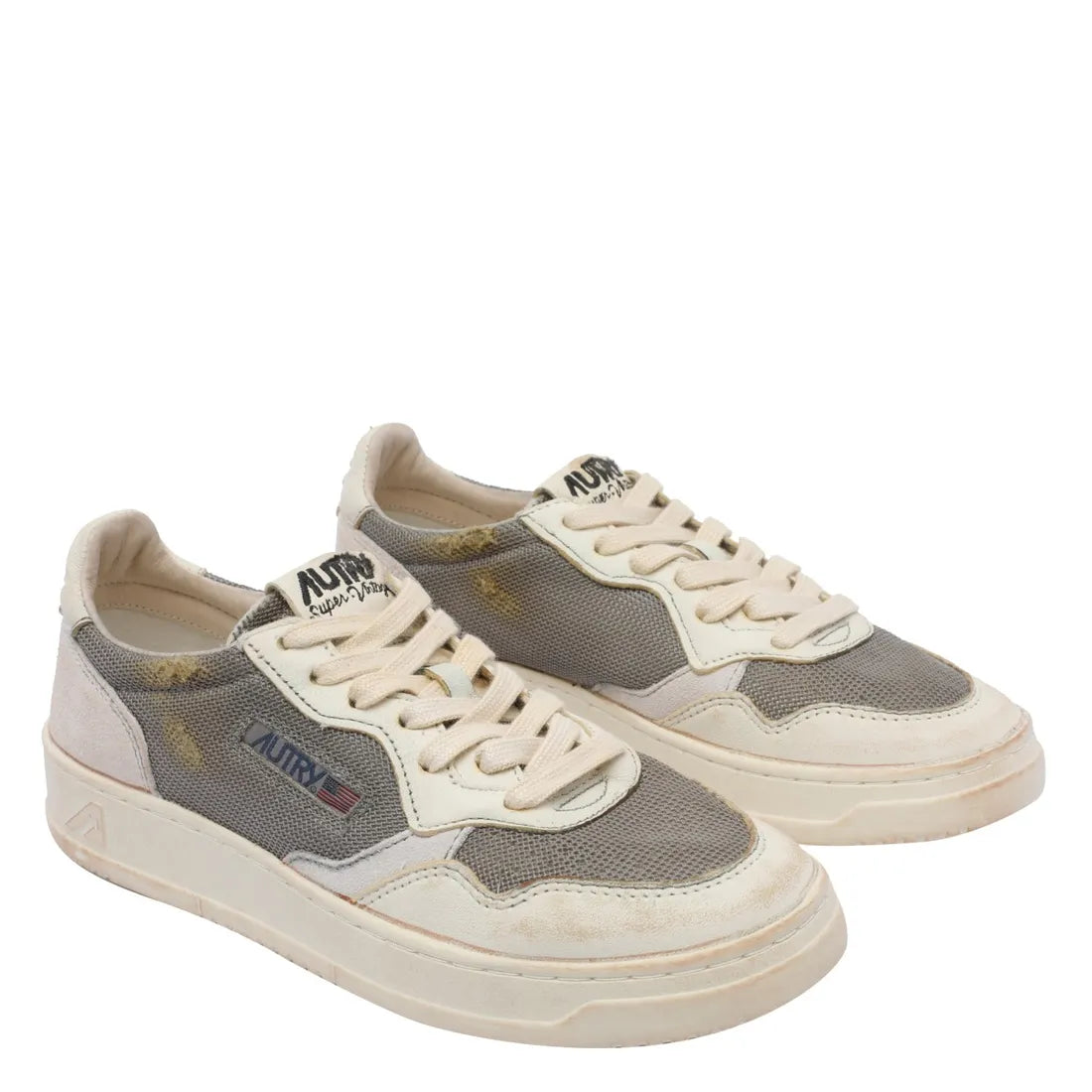 MEDALIST LOW SUPER VINTAGE SNEAKERS IN SEPIA MESH, WHITE SUEDE AND WHITE LEATHER