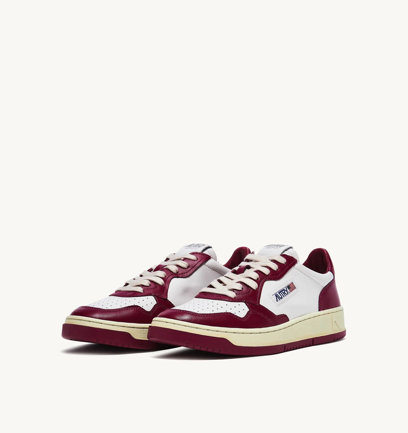 Two-Tone Medalist Low Sneakers In Leather Color White And Burgundy